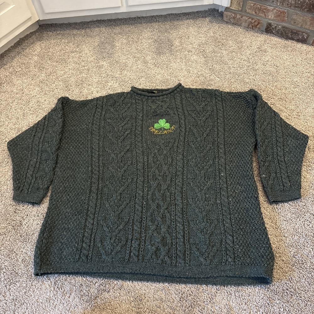 Blarney Castle Designs Irish Sweater XL Green Shamrock Ireland Fisherman Cable